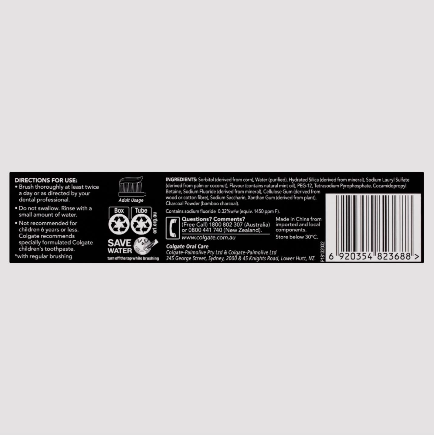Colgate Charcoal Mint Pure Clean Fluoride Toothpaste (100g, Pack of 4)