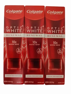 Colgate Optic White Renewal Teeth Whitening Toothpaste, Stain Prevention, 3 Oz Tube, 3 Pack (4.1 Ounce)