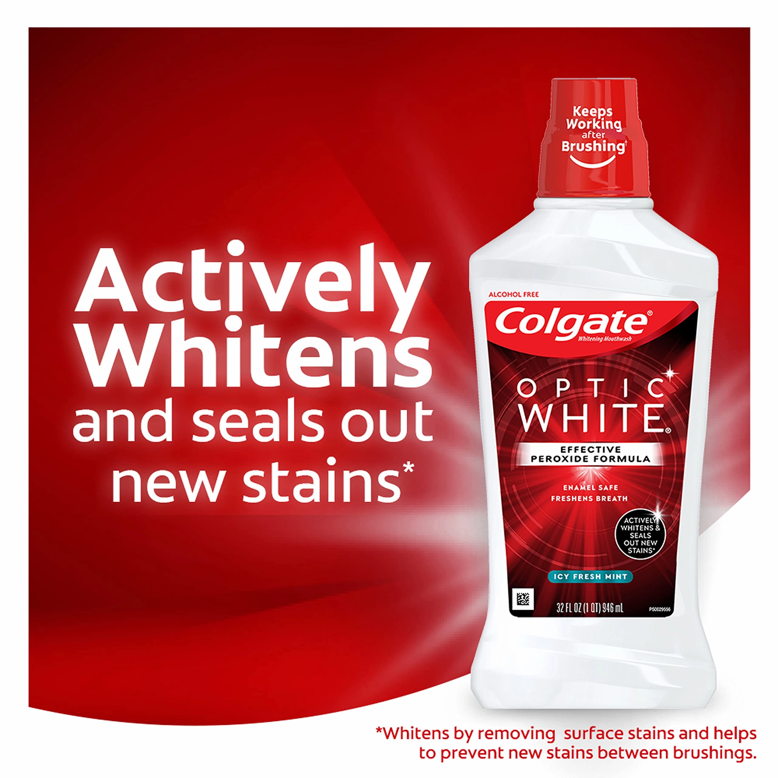 Colgate Optic White Whitening Mouthwash, 2% Hydrogen Peroxide & Optic White Advanced Teeth Whitening Toothpaste, 2% Hydrogen Peroxide Toothpaste, Sparkling White, 3.2 Oz, 3 Pack