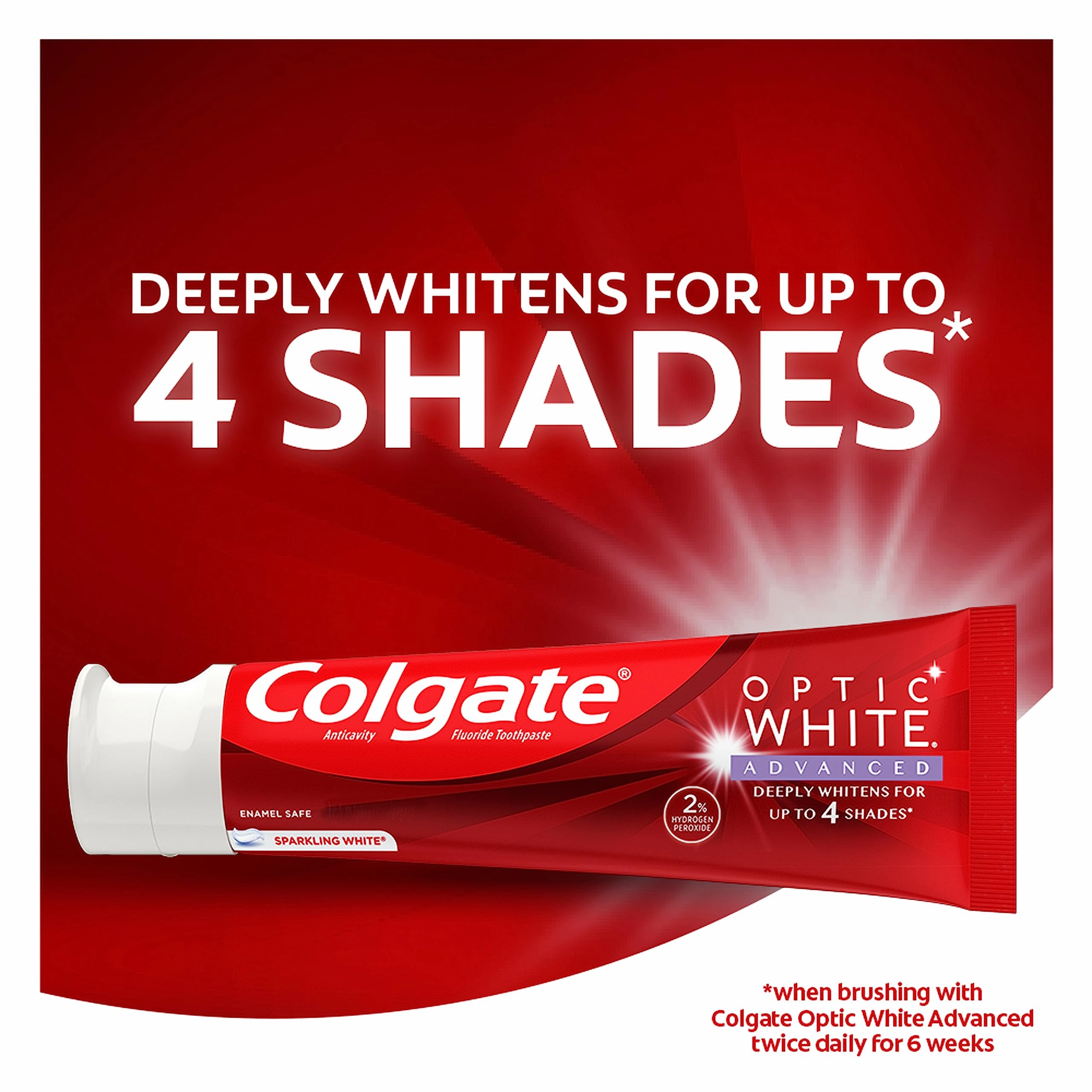 Colgate Optic White Whitening Mouthwash, 2% Hydrogen Peroxide & Optic White Advanced Teeth Whitening Toothpaste, 2% Hydrogen Peroxide Toothpaste, Sparkling White, 3.2 Oz, 3 Pack