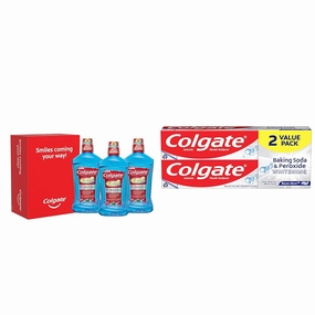 Colgate Total Mouthwash, Alcohol Free Mouthwash, Peppermint, 33.8 Ounce, 3 Pack & Baking Soda & Peroxide Toothpaste - Whitens Teeth, Fights Cavities & Removes Stains, Brisk Mint, 6 Oz, 2 Pack