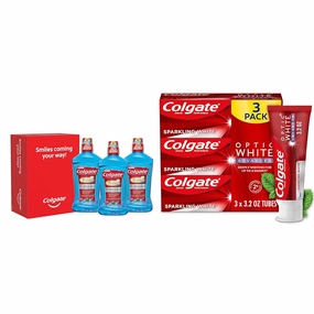 Colgate Total Mouthwash, Alcohol Free Mouthwash, Peppermint, 33.8 Ounce, 3 Pack & Optic White Advanced Teeth Whitening Toothpaste, 2% Hydrogen Peroxide Toothpaste