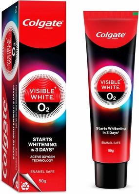 Colgate Visible White O2, Teeth Whitening Toothpaste (50g/1.7oz) for noticeably Whiter Teeth with Active Technology, Whitening & Fresh Breath
