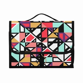 Colorful Retro Seamless Pattern Geometric Shapes 1 PC Hanging Toiletry Wash bag Portable Makeup Organizer Brush Storage Case Portable Travel Cosmetic with Hook