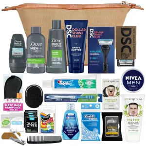 Convenience Kits International Men’s Super Premium 34 PC Travel Kit Featuring: Travel-Size Hair Care Products Plus Face, Body, Oral Care, Travel Essentials in Large Canvas Toiletry Bag (Khaki)