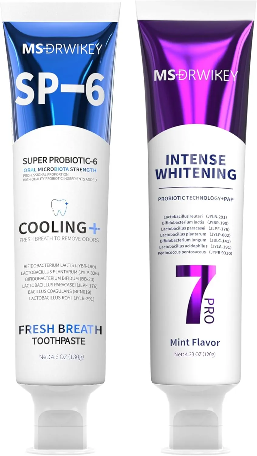 Cooling Breath Freshening Toothpaste & 7-Pro Intense Whitening Toothpaste 2-Pack – Fluoride-Free, Enamel Safe, Purple Beads, Freshens Breath, Deep Whitening