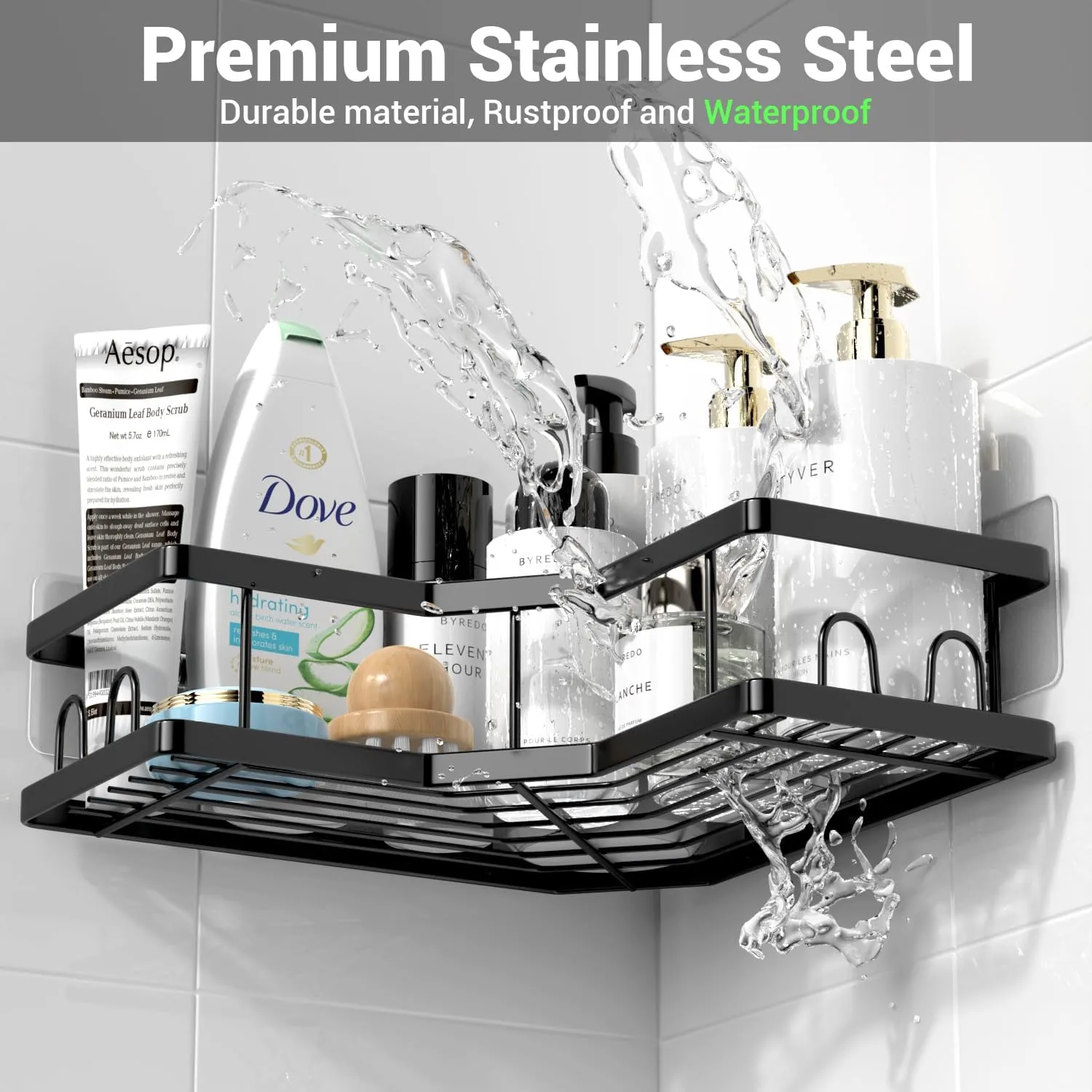 Corner Shower Caddy Bathroom Organizer Adhesive Shower Rack Bathtub Shelves - 3Pack No Drilling Shower Shelf for Inside Shower - Rustproof Bath Tub Organizer