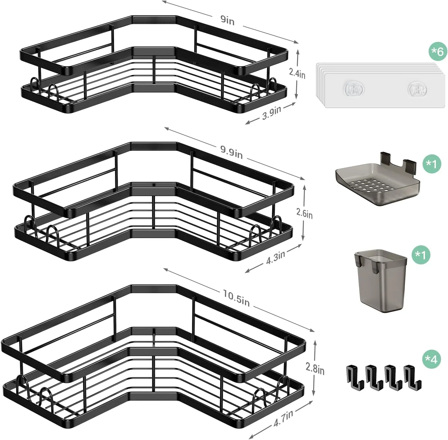 Corner Shower Caddy Bathroom Organizer Adhesive Shower Rack Bathtub Shelves - 3Pack No Drilling Shower Shelf for Inside Shower - Rustproof Bath Tub Organizer