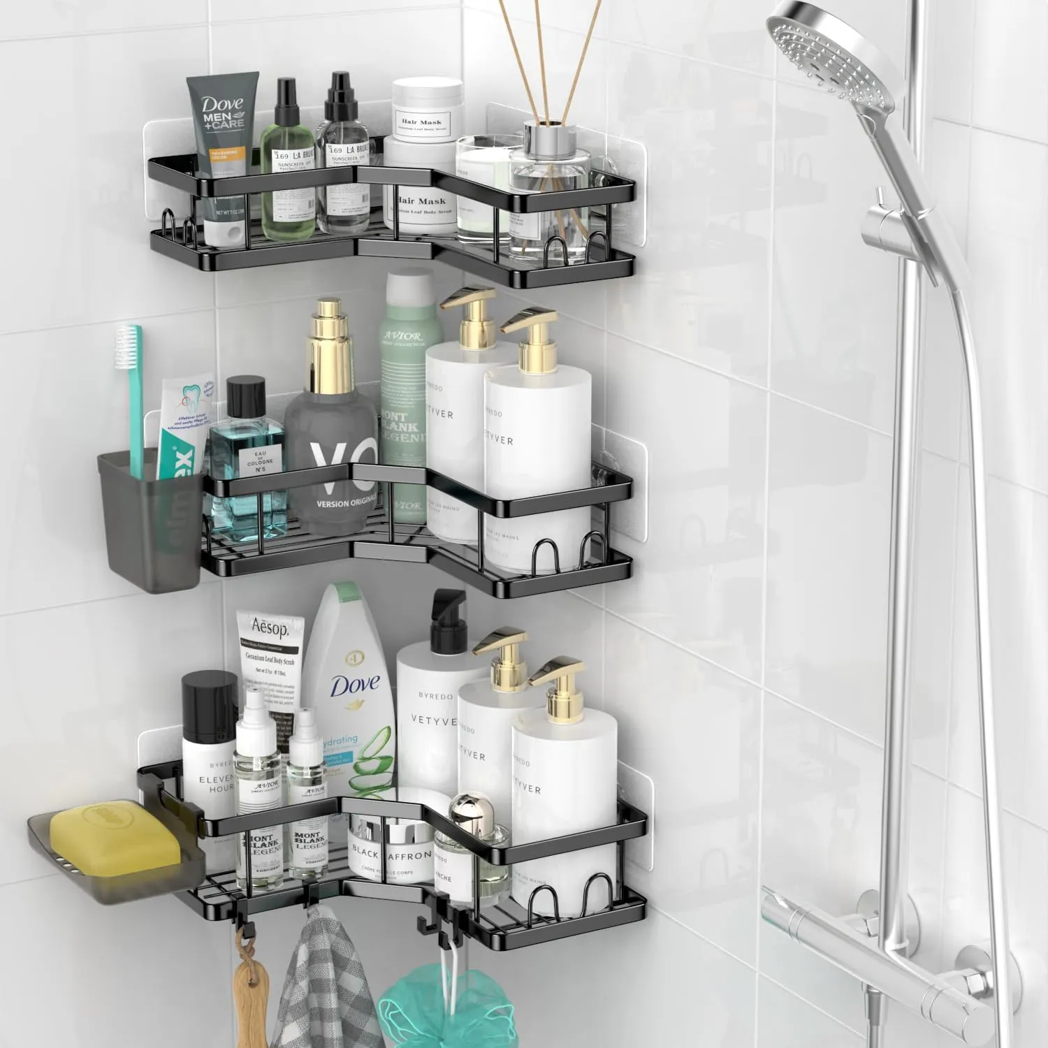 Corner Shower Caddy Bathroom Organizer Adhesive Shower Rack Bathtub Shelves - 3Pack No Drilling Shower Shelf for Inside Shower - Rustproof Bath Tub Organizer