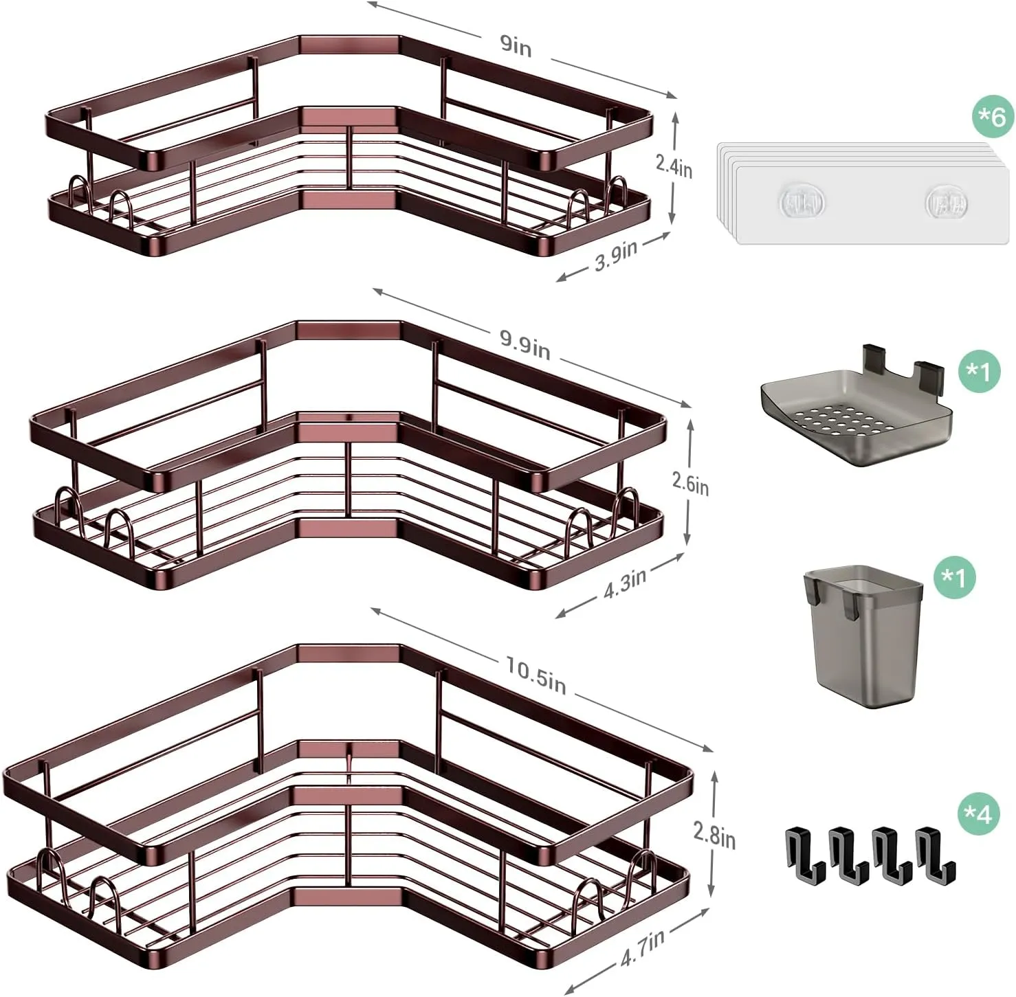 Corner Shower Caddy Organizer Shelf: Adhesive No Drilling Shower Rack Bathtub Shelves - 3Pack Rustproof Bathroom Shower Shelf for Inside Shower