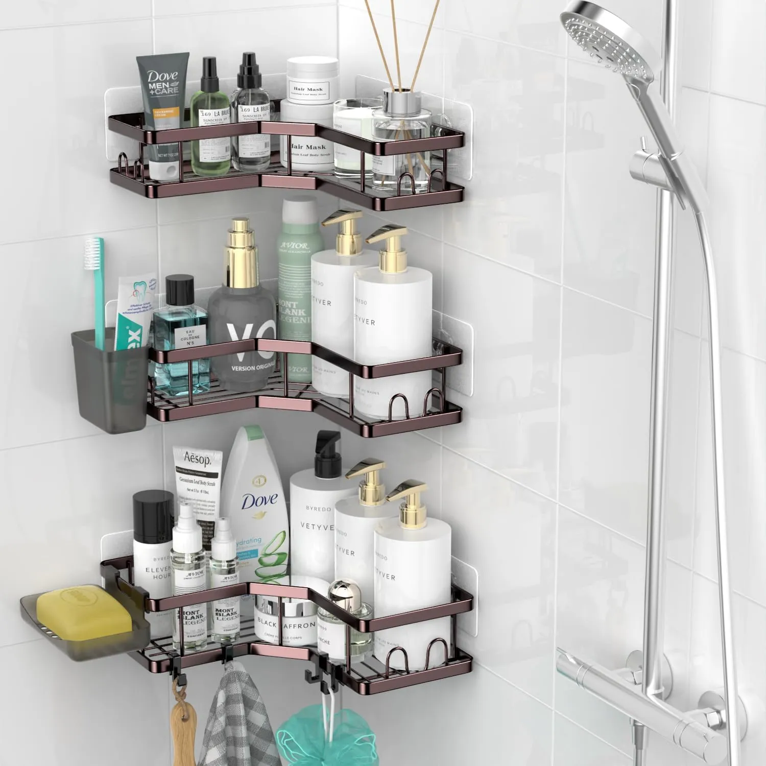 Corner Shower Caddy Organizer Shelf: Adhesive No Drilling Shower Rack Bathtub Shelves - 3Pack Rustproof Bathroom Shower Shelf for Inside Shower
