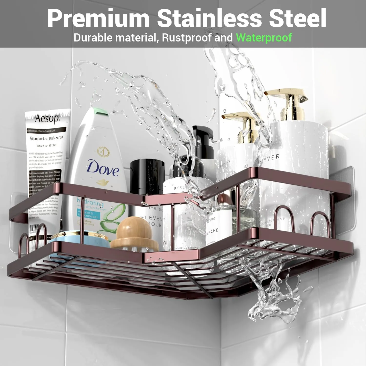 Corner Shower Caddy Organizer Shelf: Adhesive No Drilling Shower Rack Bathtub Shelves - 3Pack Rustproof Bathroom Shower Shelf for Inside Shower