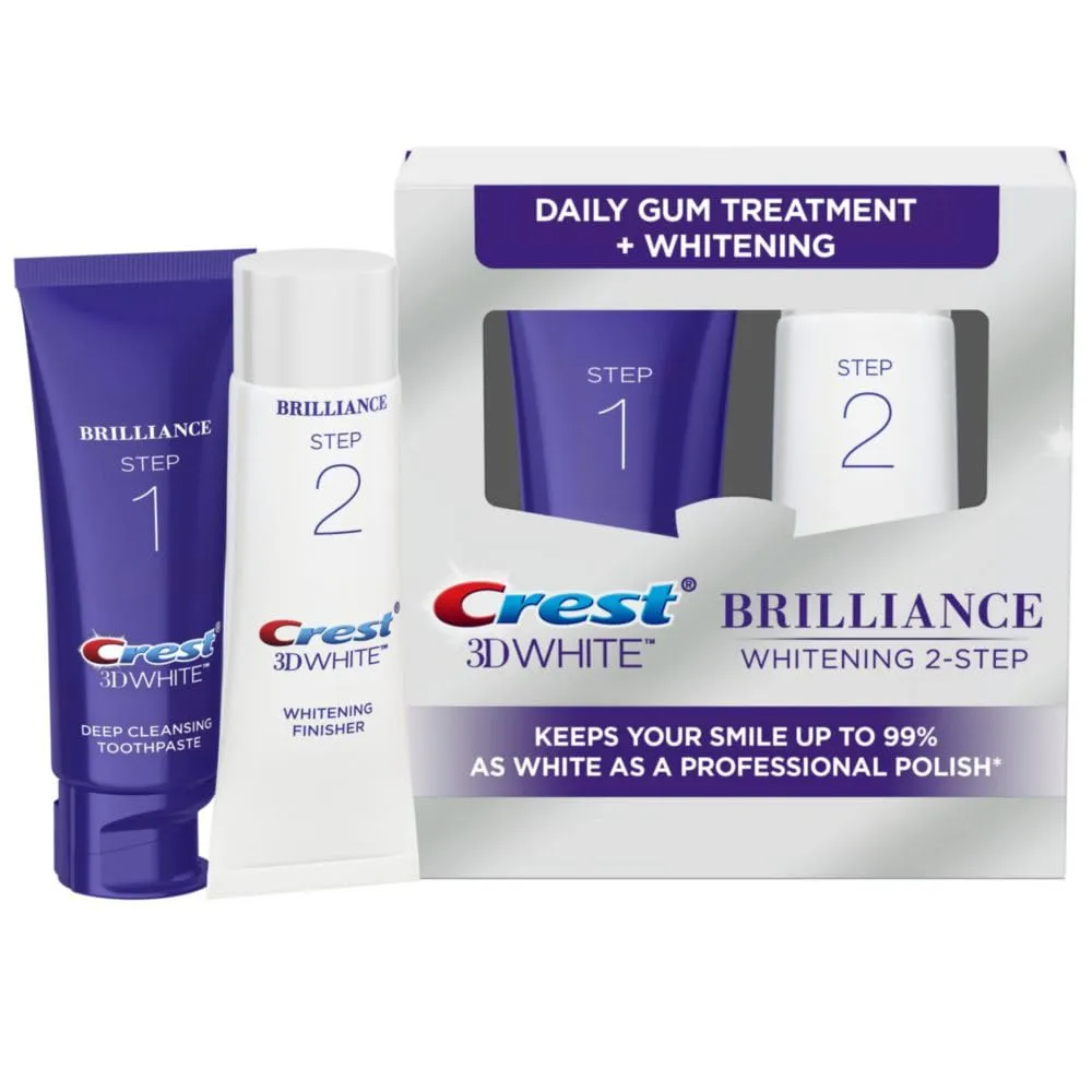 Crest 3D White Brilliance 2 Step Kit, Crest 3D White Toothpaste, Deep Clean Toothpaste (4oz)   Teeth Whitening Gel (2.3oz)