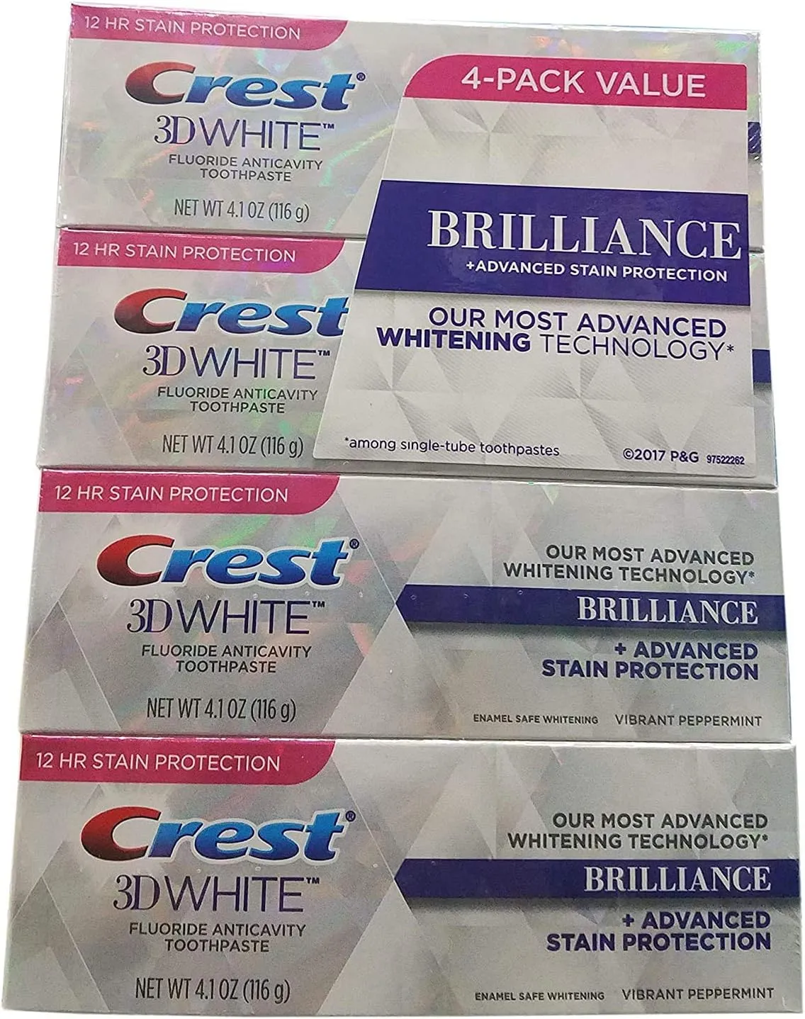 Crest 3D White Brilliance Toothpaste, Vibrant Peppermint 4.1 oz (Pack of 4)