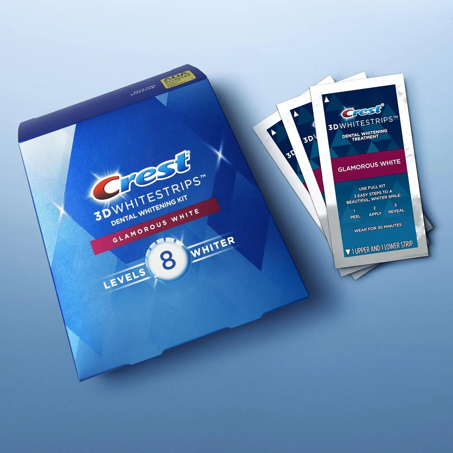 Crest 3D White Luxe Whitestrip Teeth Whitening Kit, Glamorous White, 14 Treatments( Each with 1 Upper/ 1 Lower), 28 Strips