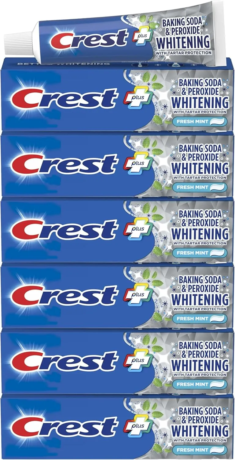 Crest Baking Soda And Peroxide Whitening With Tartar Protection Fresh Mint Flavor Toothpaste 8.2 Oz (Pack of 6)