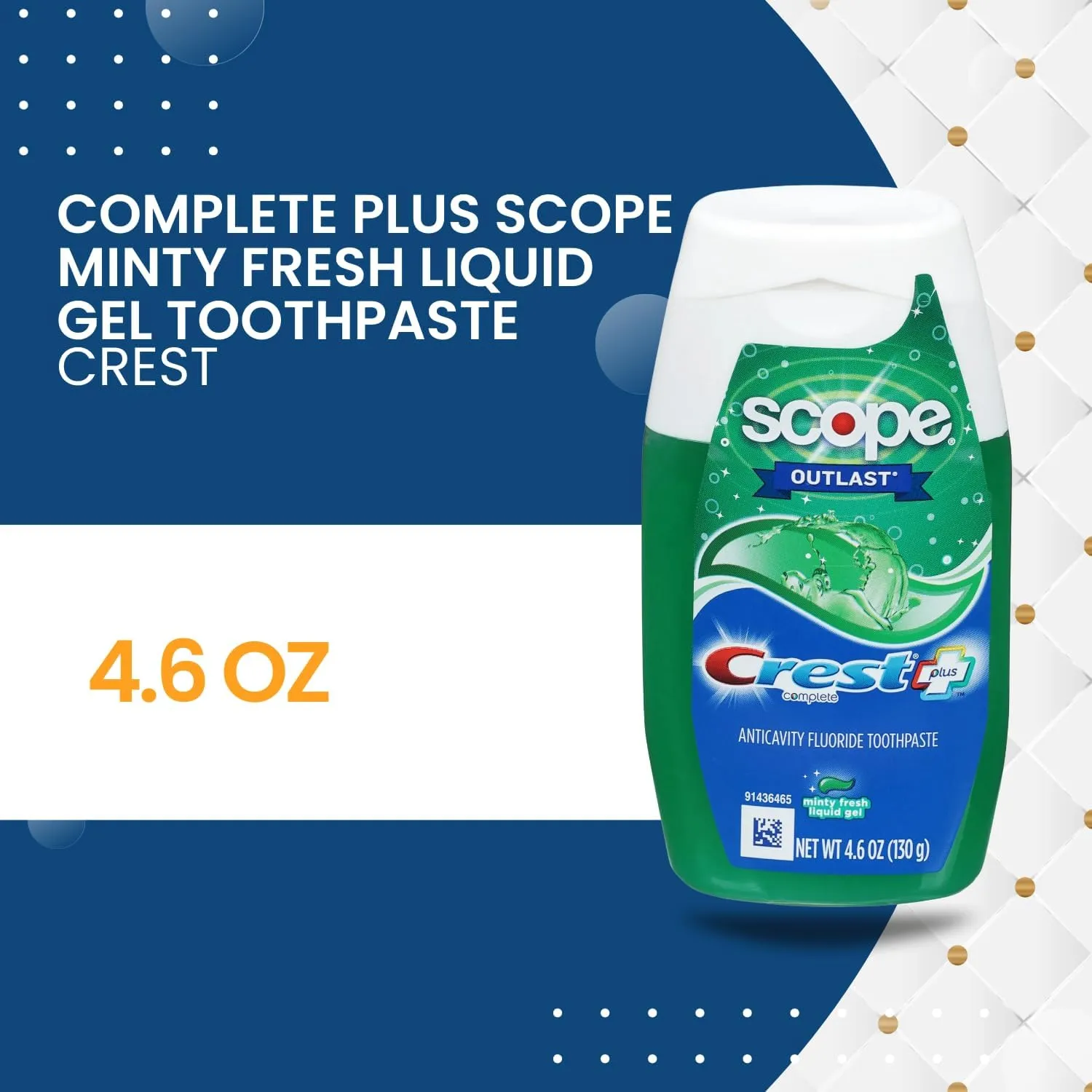 Crest Complete Plus Scope Minty Fresh Liquid Gel Toothpaste 4.6 oz (Pack of 2)