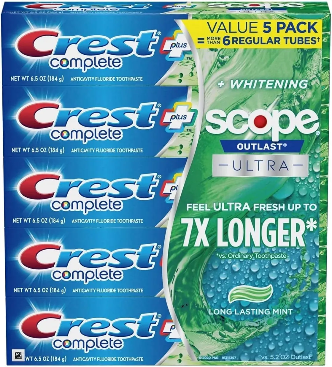Crest Complete Whitening   Scope Toothpaste, 6.5 Ounce (5 Pack)