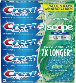 Crest Complete Whitening   Scope Toothpaste, 6.5 Ounce (5 Pack)