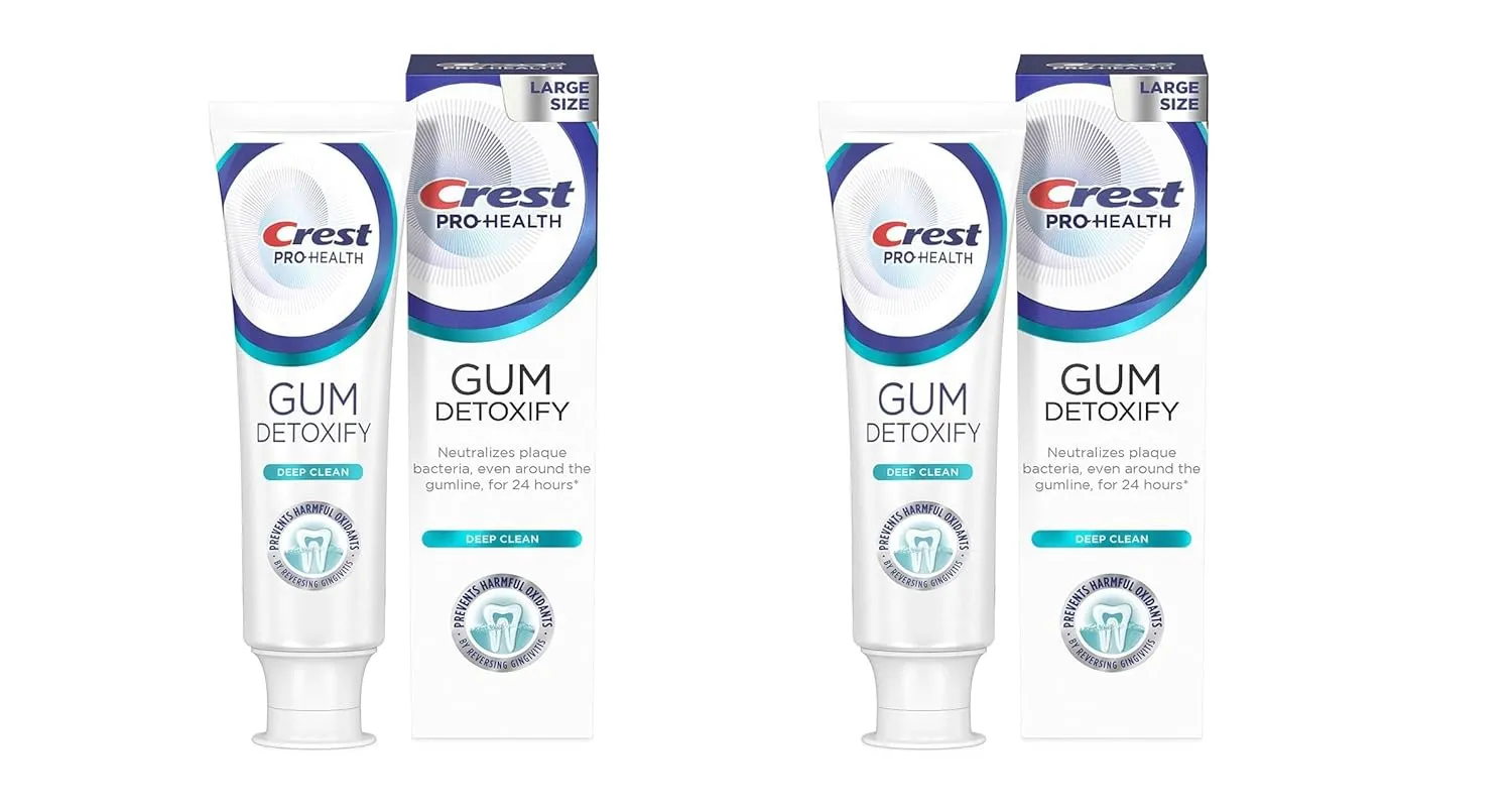 Crest Pro-Health Gum Detoxify Deep Clean Toothpaste 4.8 oz - Anticavity, Antibacterial Flouride Toothpaste, Clinically Proven, Gum and Enamel Protection, Plaque Control (Pack of 2)