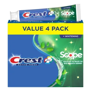 Crest Whitening Plus Scope, Complete Active Fresh   Whitening Toothpaste, 5.5oz, Toothpaste Sensitive Teeth, Pack of 4