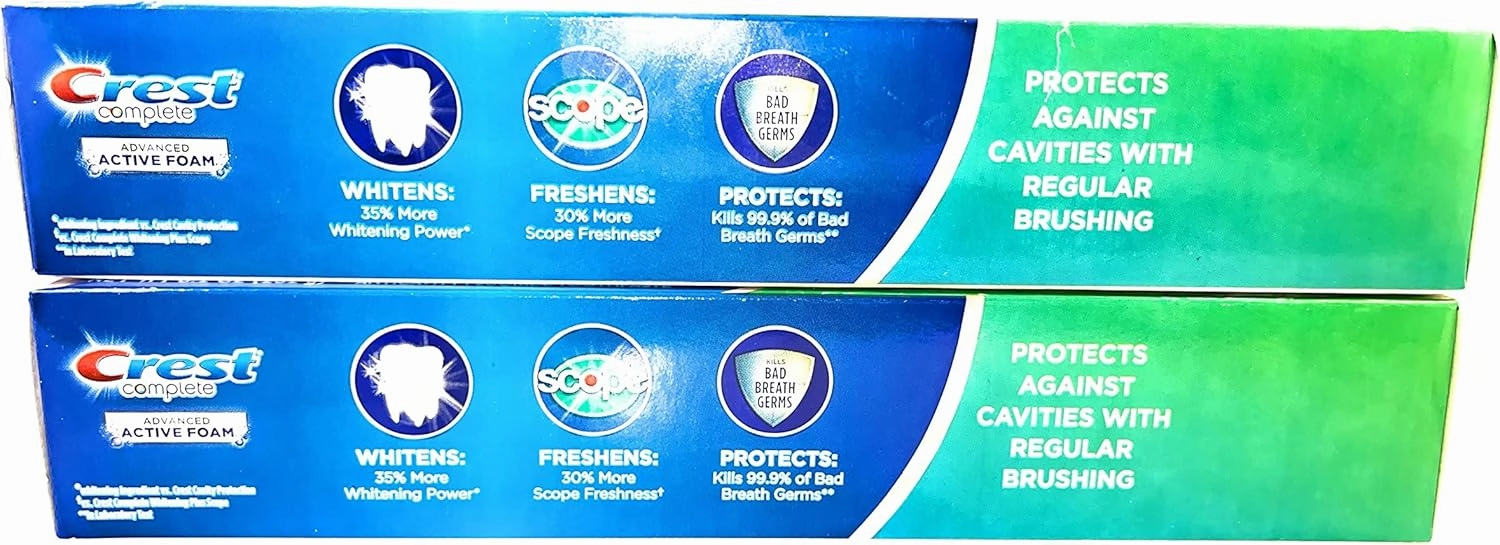 Crest Complete Toothpaste Plus Scope Advanced Active Foam, Striped, 8.2 oz (2Pack)