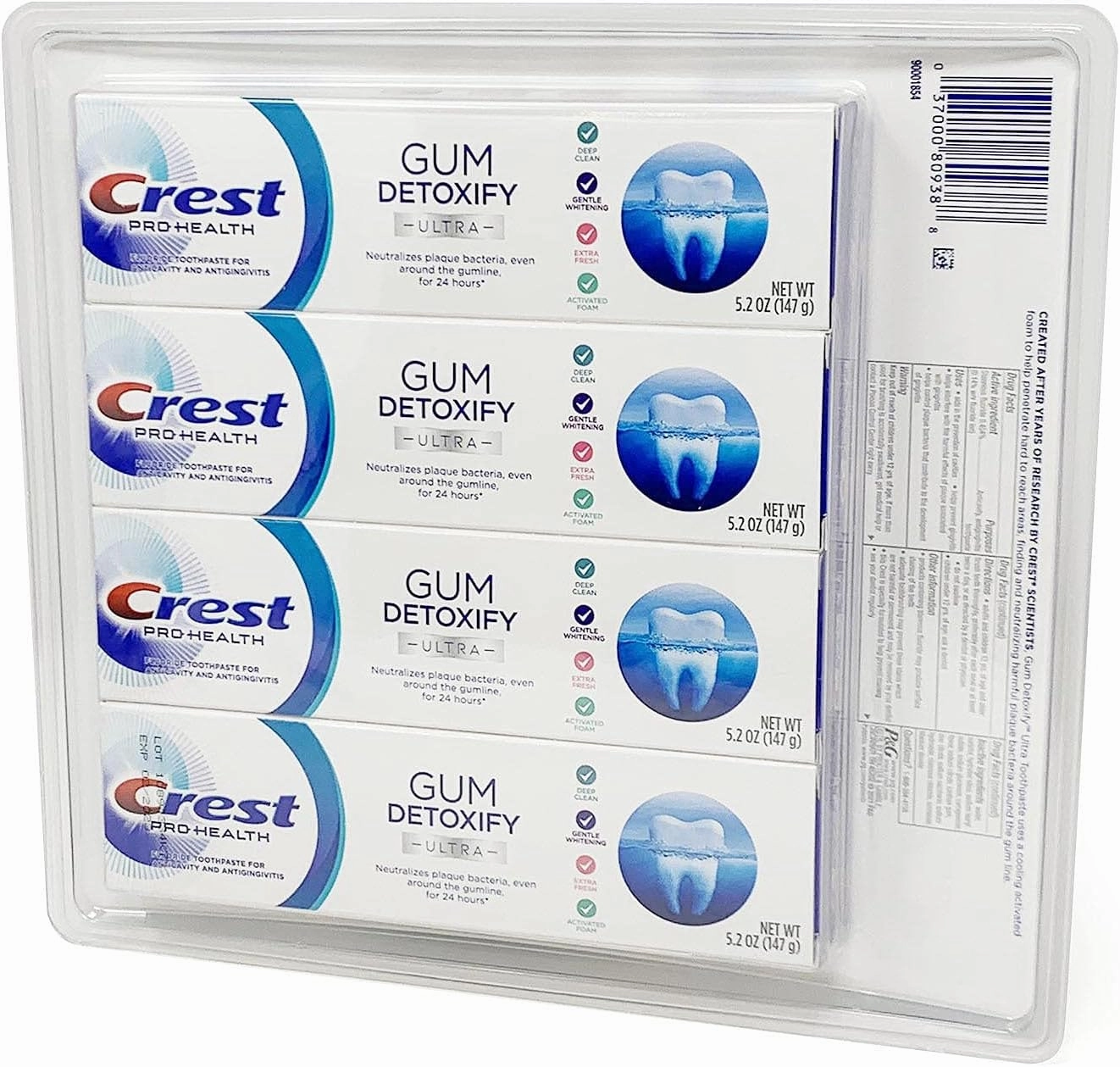 Crest Pro Health Ultra Gum Detoxify Toothpaste (4-Pack, 5.2 oz each)