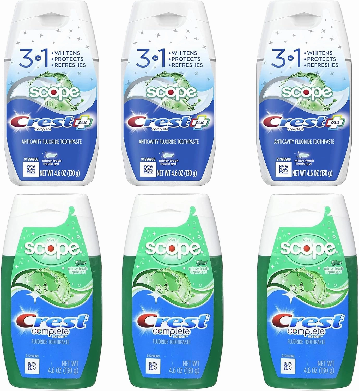 Crest Scope Whitening Toothpaste Set: Complete Tartar Control, 3-in-1 Liquid Gel, 4.6 Ounce Each With eBooklet (Set of 7 Items)