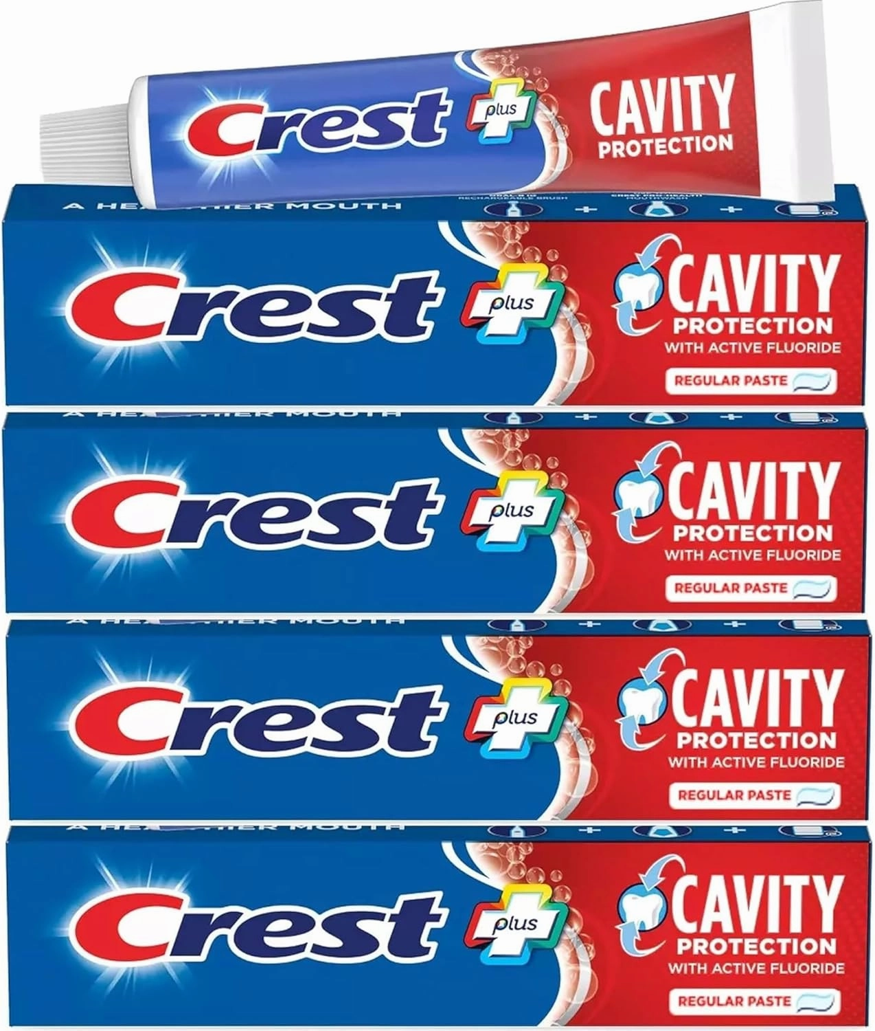 CrestFluoride Cavity Protection Toothpaste, 8.2 Ounce (4 Pack), Regular Paste, Bulk Toothpaste