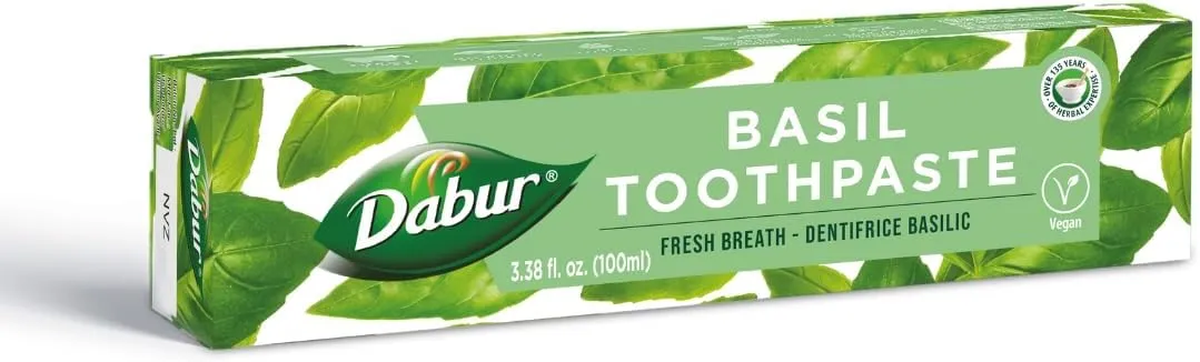 Dabur Herbal Toothpaste - Oral Care with All Natural, Fluoride-Free Formula & Healthy Toothpaste Bliss- Infused Brilliance for a Naturally Fresh Breath- Basil 100ml (Pack of 3)