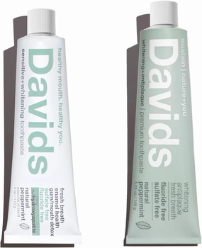 Davids Nano Hydroxi and Antiplaque Peppermint Fluoride Free Toothpaste Bundle, SLS Free, Recyclable Metal Tube, Made in USA, 4 oz and 5.25oz