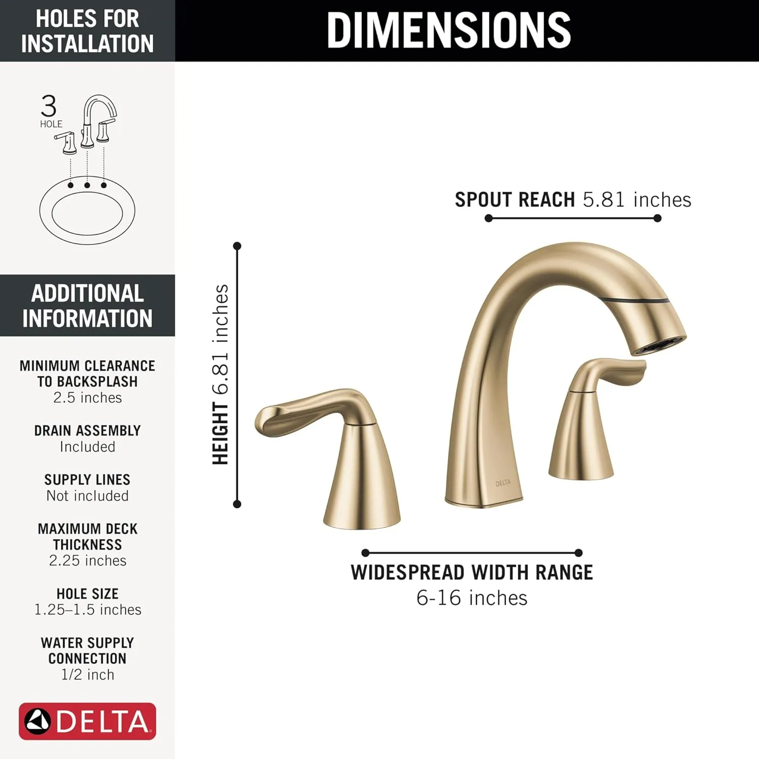Delta Arvo Brushed Gold Bathroom Faucet with Sprayer, 8 Inch 3 Hole Widespread Bathroom Sink Faucet with Pull Out Sprayer, Push-Pop Drain, Champagne Bronze 35840LF-CZPD