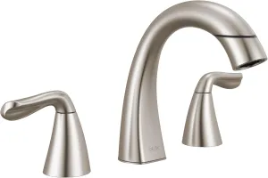 Delta Arvo Brushed Nickel Bathroom Faucet with Sprayer, 8 Inch 3 Hole Widespread Bathroom Sink Faucet with Pull Out Sprayer, Push-Pop Drain, SpotShield Stainless 35840LF-SPPD