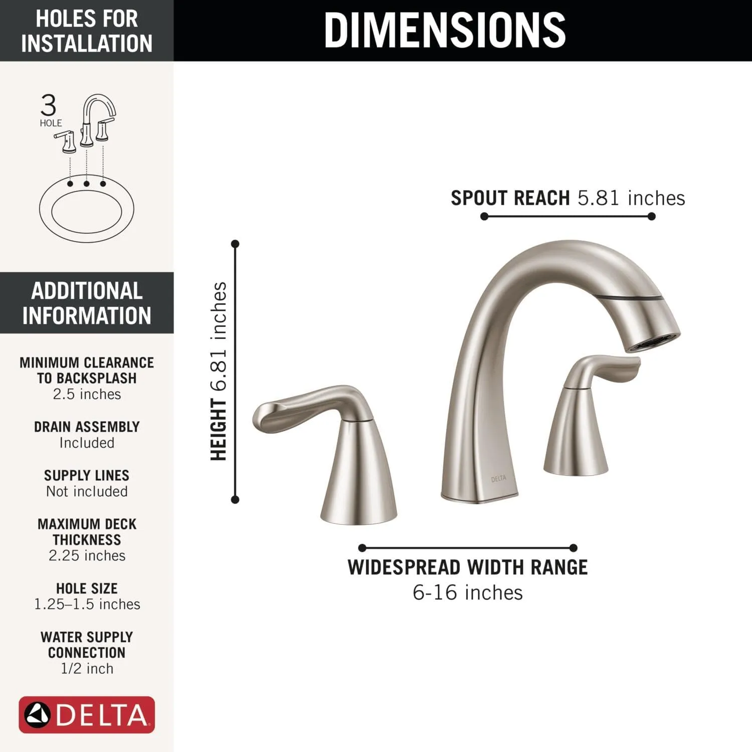 Delta Arvo Brushed Nickel Bathroom Faucet with Sprayer, 8 Inch 3 Hole Widespread Bathroom Sink Faucet with Pull Out Sprayer, Push-Pop Drain, SpotShield Stainless 35840LF-SPPD