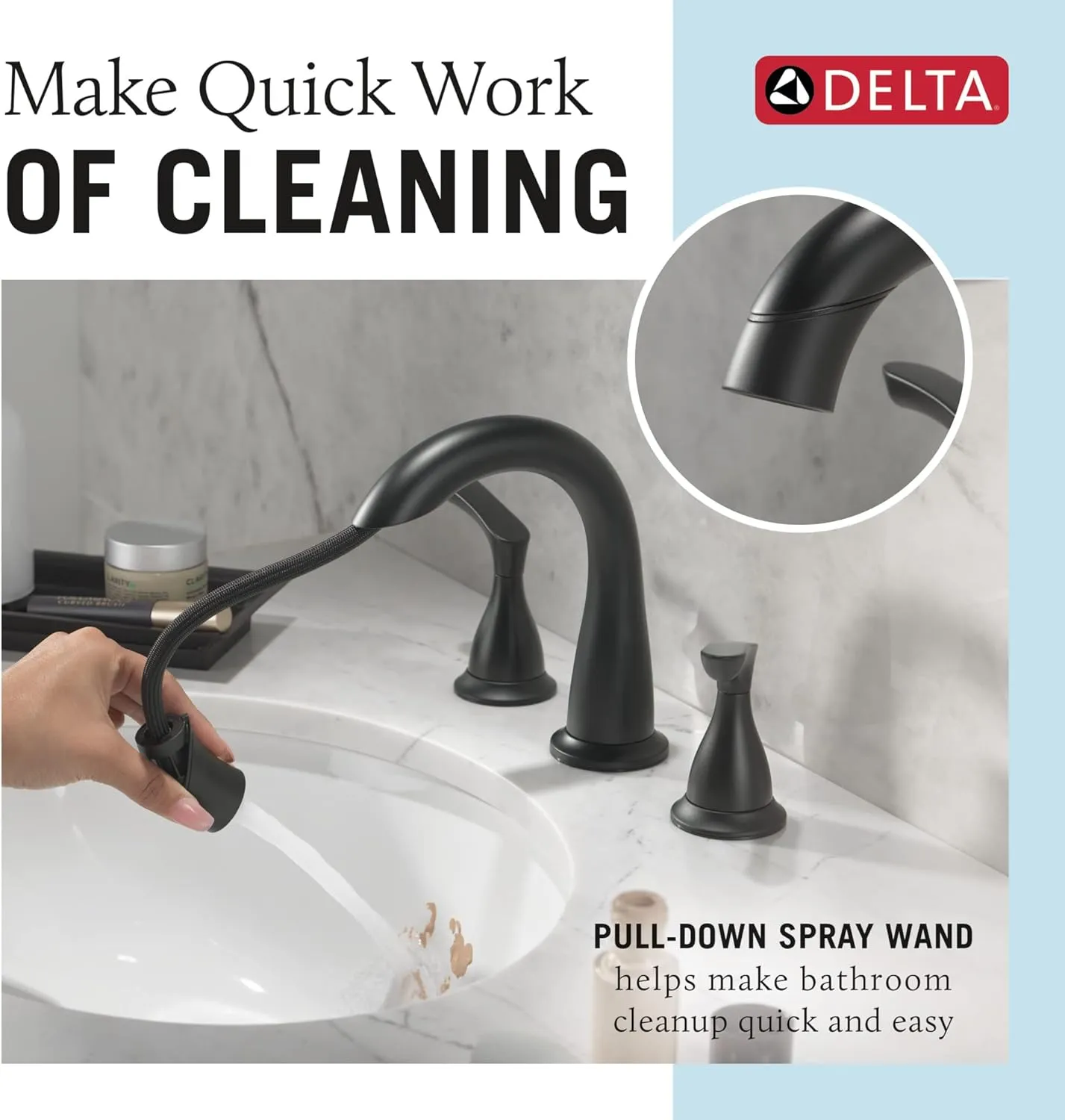 Delta Faucet Broadmoor Pull Down Bathroom Faucet Black, Bathroom Pull Out Faucet, Widespread Bathroom Faucet 3 Hole with Magnet Dock, Bathroom Sink Faucet, Matte Black 35765LF-BLPD