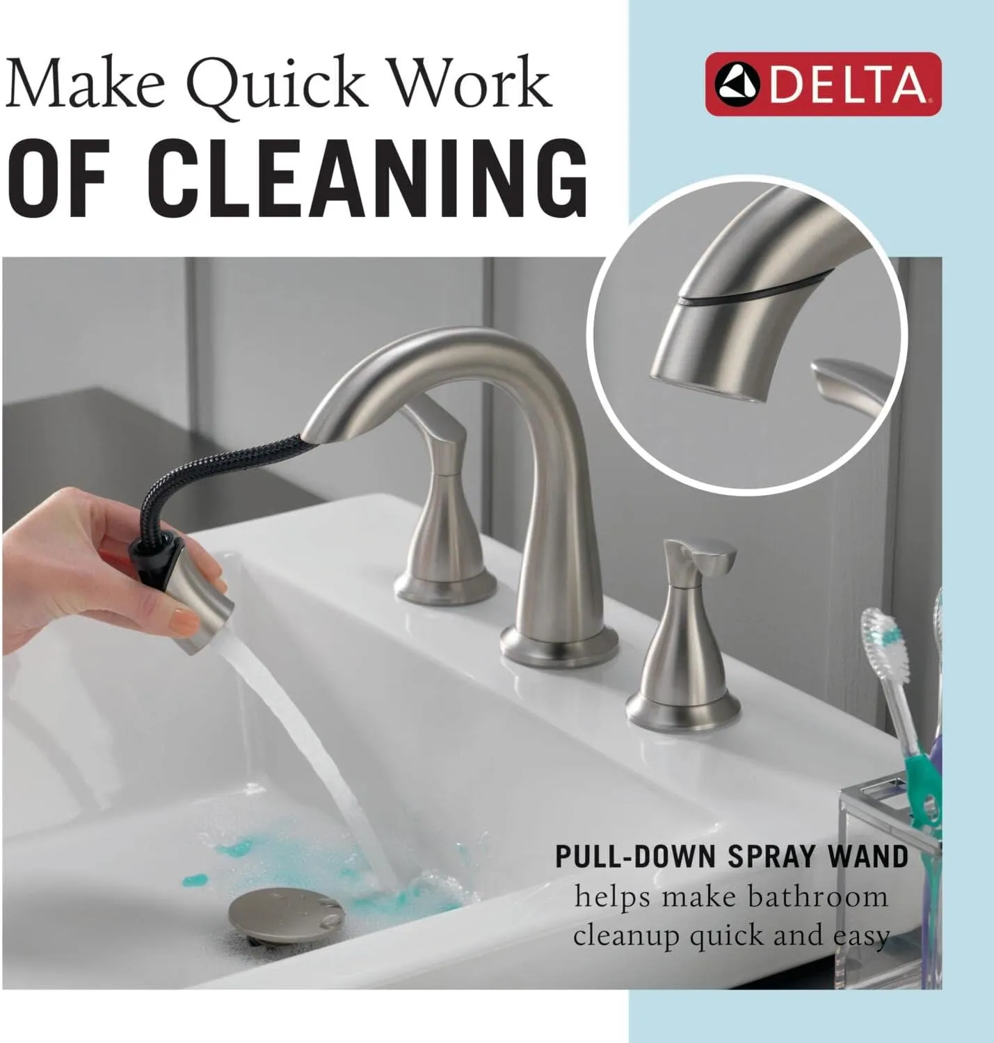 Delta Faucet Broadmoor Pull Down Bathroom Faucet Brushed Nickel, Bathroom Faucet, Widespread Bathroom Faucet 3 Hole with Magnetic Docking, Bathroom Sink Faucet, SpotShield Stainless 35765LF-SPPD