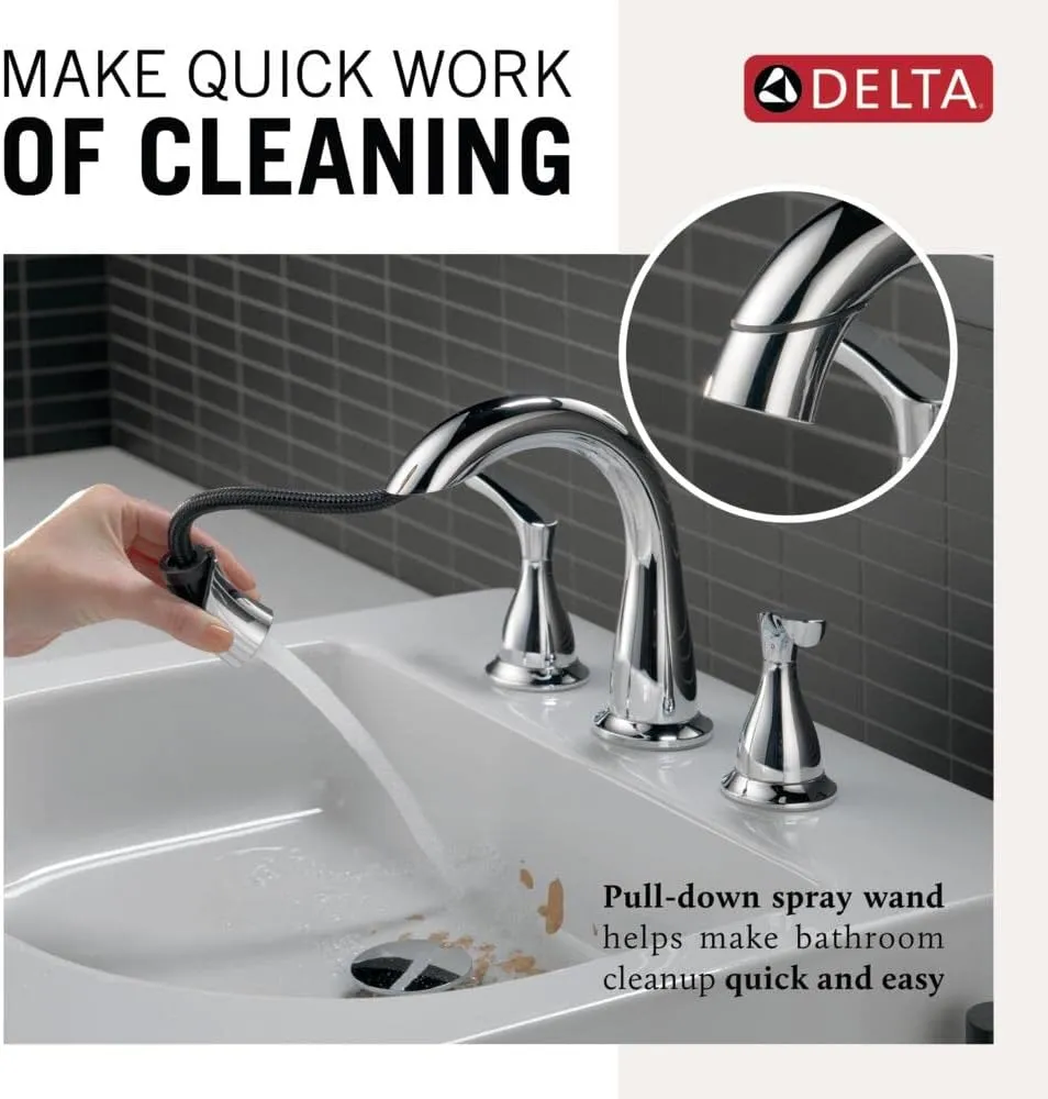 Delta Faucet Broadmoor Pull Down Bathroom Faucet Chrome, Bathroom Faucet, Widespread Bathroom Faucet 3 Hole with Pull Down Sprayer, Bathroom Sink Faucet with Magnetic Docking, Chrome 35765LF-PD