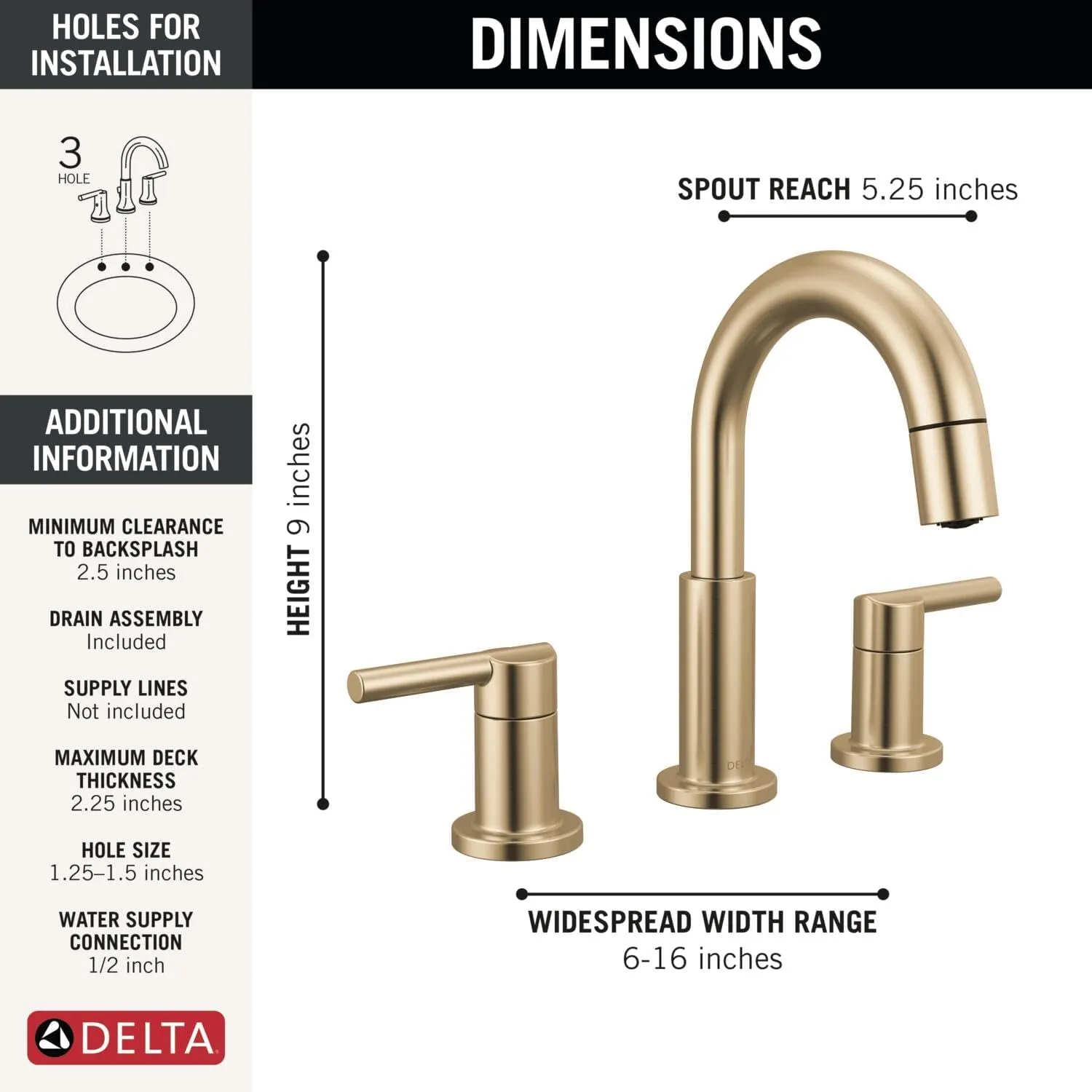 Delta Nicoli Brushed Gold Bathroom Faucet with Sprayer, 8 Inch 3 Hole Widespread Bathroom Sink Faucet with Pull Out Sprayer, Push-Pop Drain, Champagne Bronze 35749LF-CZPD
