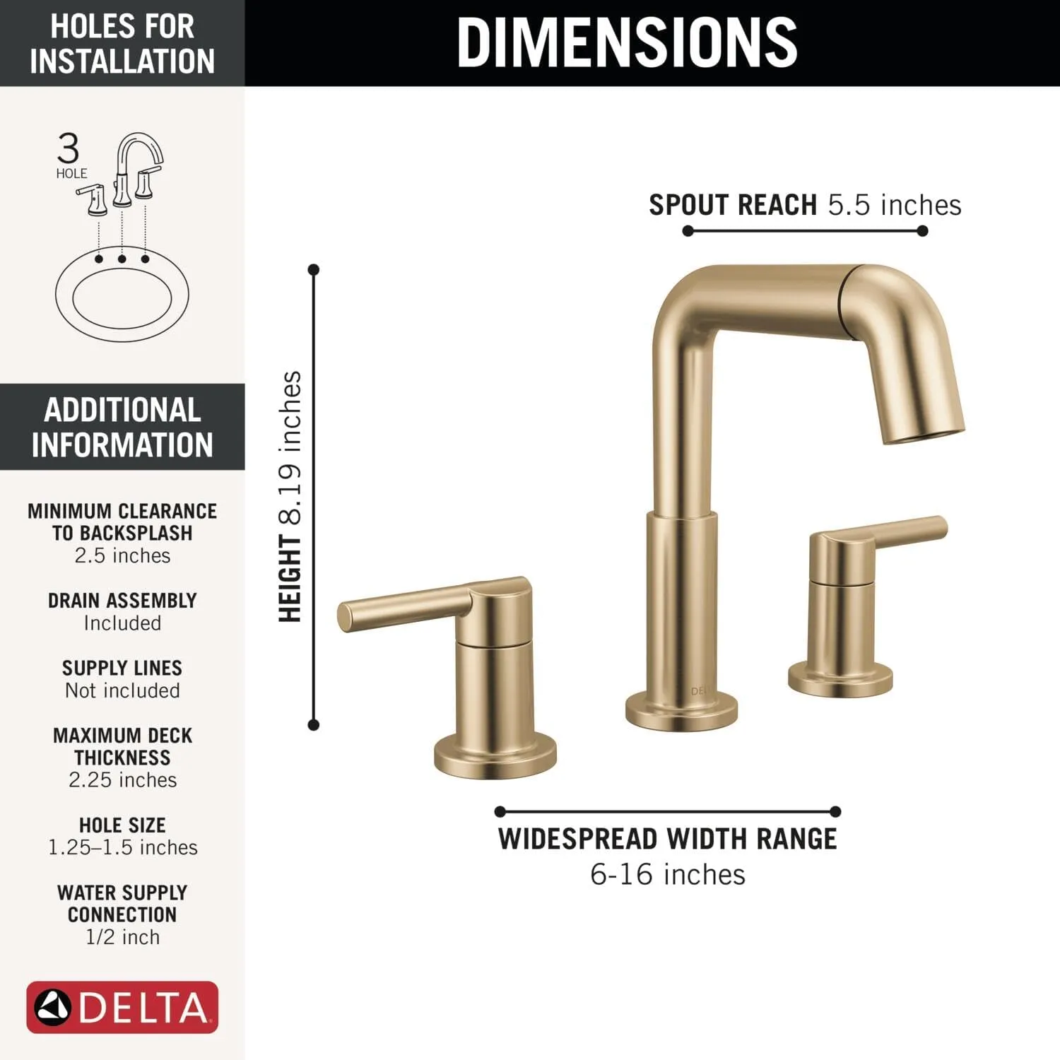 Delta Nicoli Brushed Gold Bathroom Faucet with Sprayer, 8 Inch 3 Hole Widespread Bathroom Sink Faucet with Pull Out Sprayer, Push-Pop Drain, Champagne Bronze 35849LF-CZPD