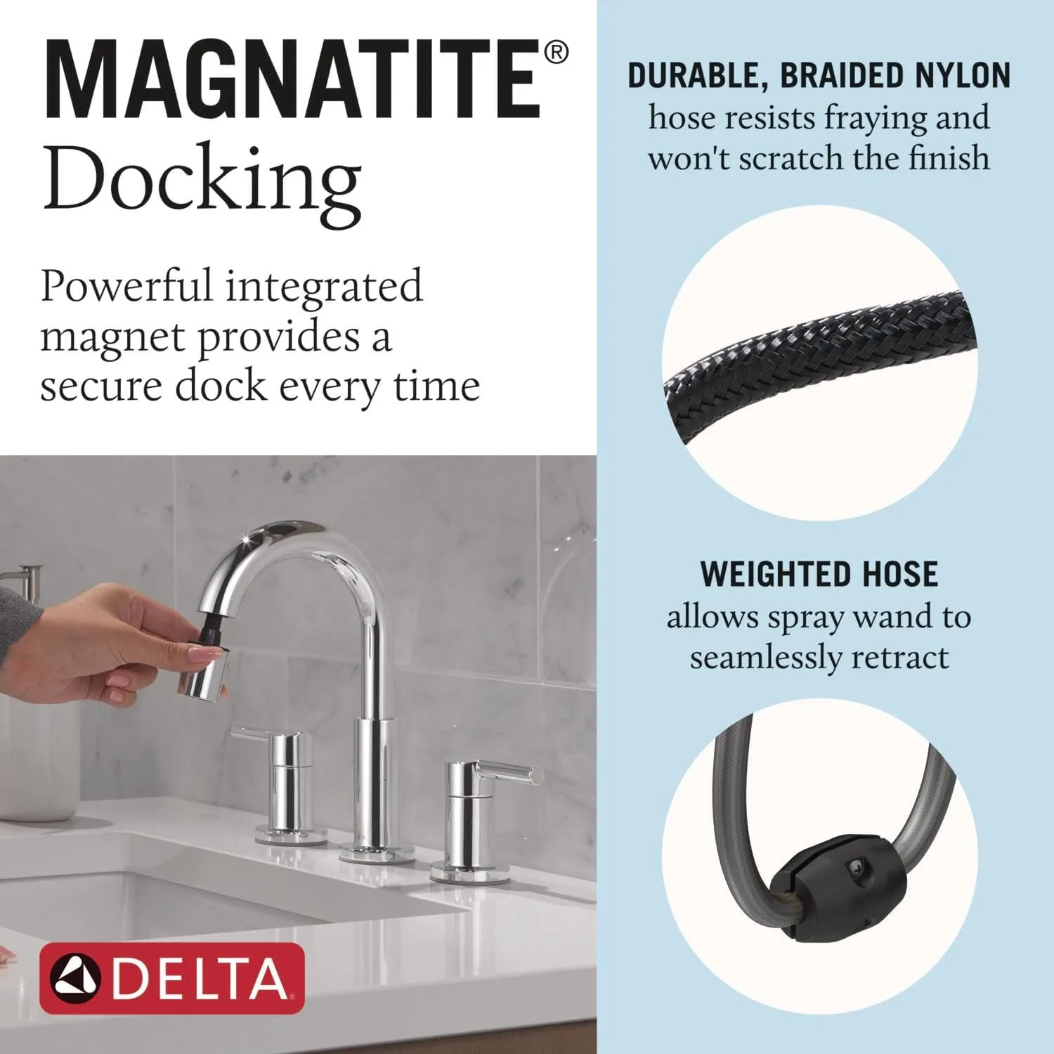 Delta Nicoli Chrome Bathroom Faucet with Sprayer, 8 Inch 3 Hole Widespread Bathroom Sink Faucet with Pull Out Sprayer, Push-Pop Drain, Chrome 35749LF-PD
