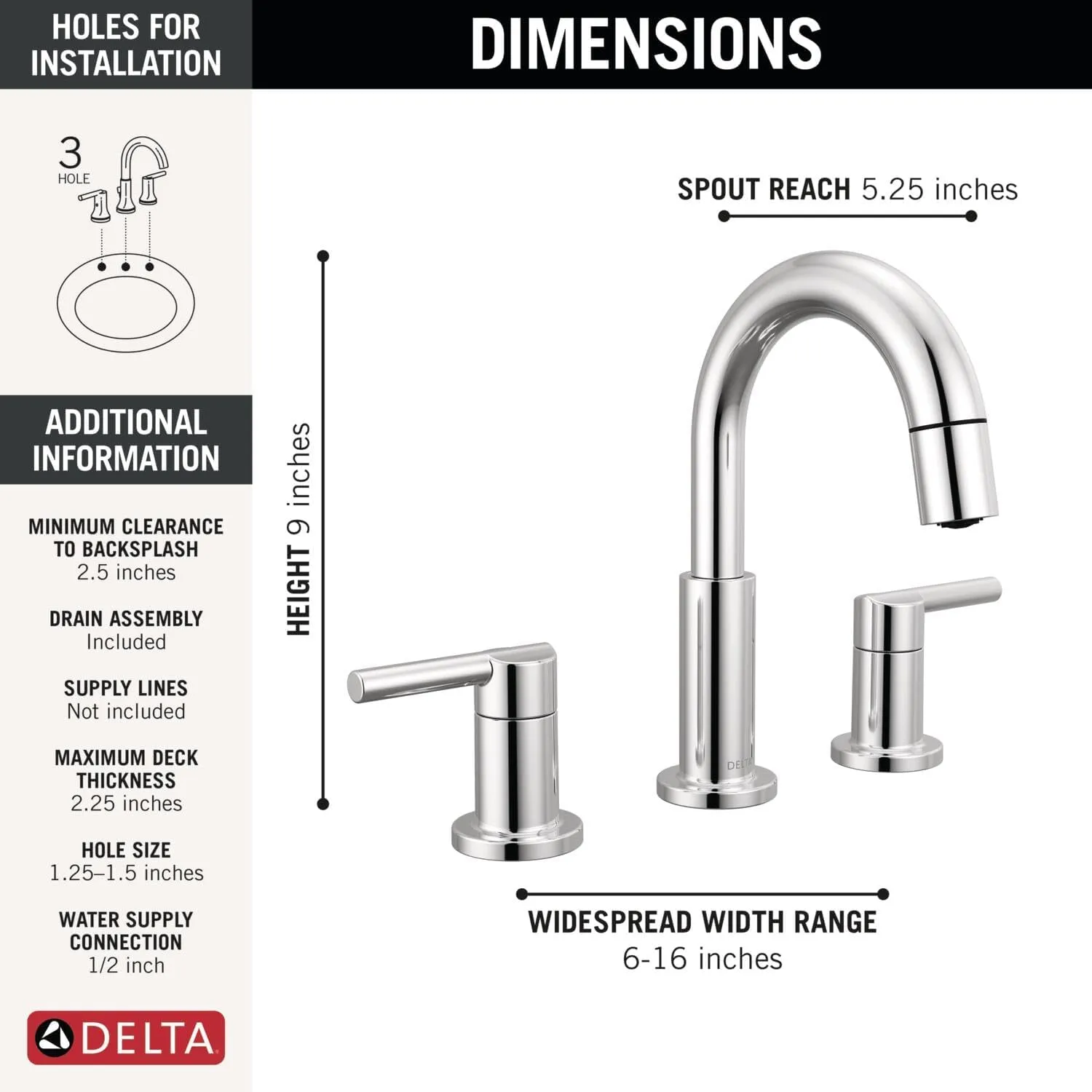 Delta Nicoli Chrome Bathroom Faucet with Sprayer, 8 Inch 3 Hole Widespread Bathroom Sink Faucet with Pull Out Sprayer, Push-Pop Drain, Chrome 35749LF-PD