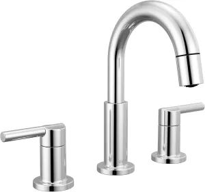 Delta Nicoli Chrome Bathroom Faucet with Sprayer, 8 Inch 3 Hole Widespread Bathroom Sink Faucet with Pull Out Sprayer, Push-Pop Drain, Chrome 35749LF-PD
