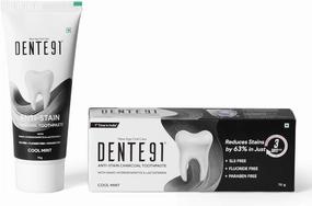 Den.te91 Anti-Stain Charcoal Tooth.Paste for Stain Removal & Teeth Whitening, Protects Against Dental Caries & Strengthens Enamel, 70g