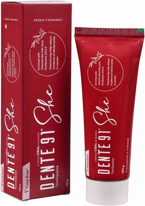 Dente91 SHE Toothpaste Specially Crafted for Women, Remove Plaque Contains Folic Acid & Vitamins (B6, E, D3), Cinnamon & Ginger Flavour, Free from SLS, Fluoride & Paraben 100g (Pack of 1)