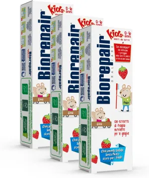 Dentifricio Kids 0-6 anni, Dentifricio per Bambini Senza Fluoro Gusto Frutta, Anticarie, per Gengive Sane, 3 Pezzi