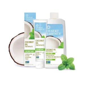 Desert Essence Coconut Oil Mouthwash & Toothpaste Bundle - 1 Unit of 6.25 Oz Toothpaste & 16 Fl Oz Mouthwash - Coconut Mint - Promotes Healthy Mouth - Complete Oral Care