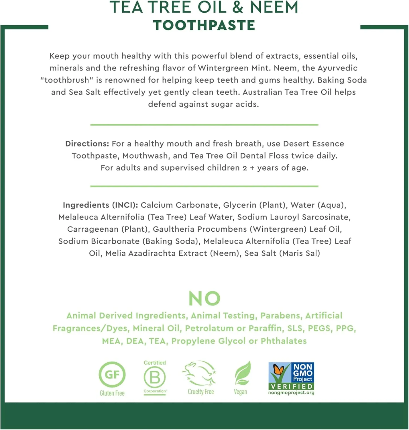 Desert Essence Natural Tea Tree Oil and Neem Toothpaste, Wintergreen,6.25 Oz, Pack of 3