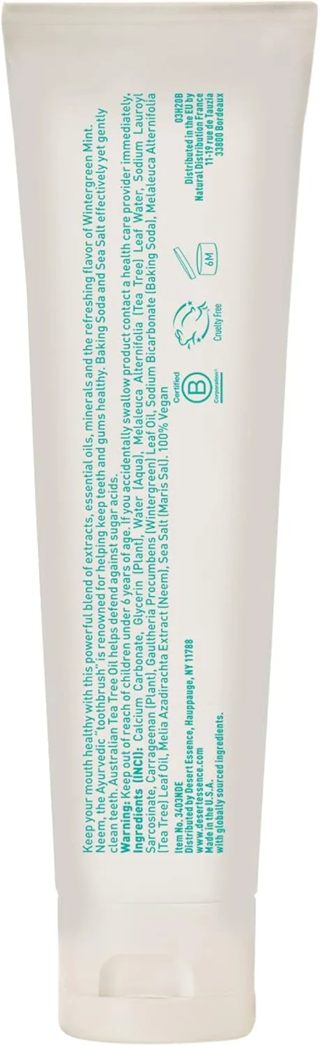 Desert Essence Natural Tea Tree Oil and Neem Toothpaste, Wintergreen,6.25 Oz, Pack of 3
