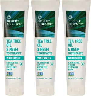 Desert Essence Natural Tea Tree Oil and Neem Toothpaste, Wintergreen,6.25 Oz, Pack of 3