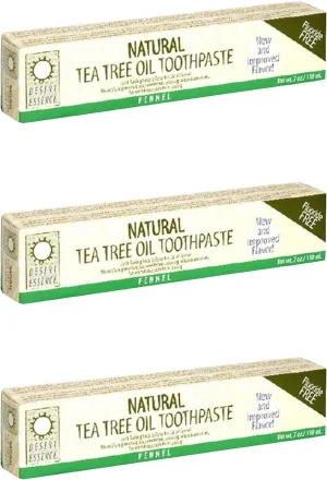Desert Essence Natural Tea Tree Oil Toothpaste, Fluoride Free, Fennel, With Baking Soda, 6.25-Ounces (Pack of 3)